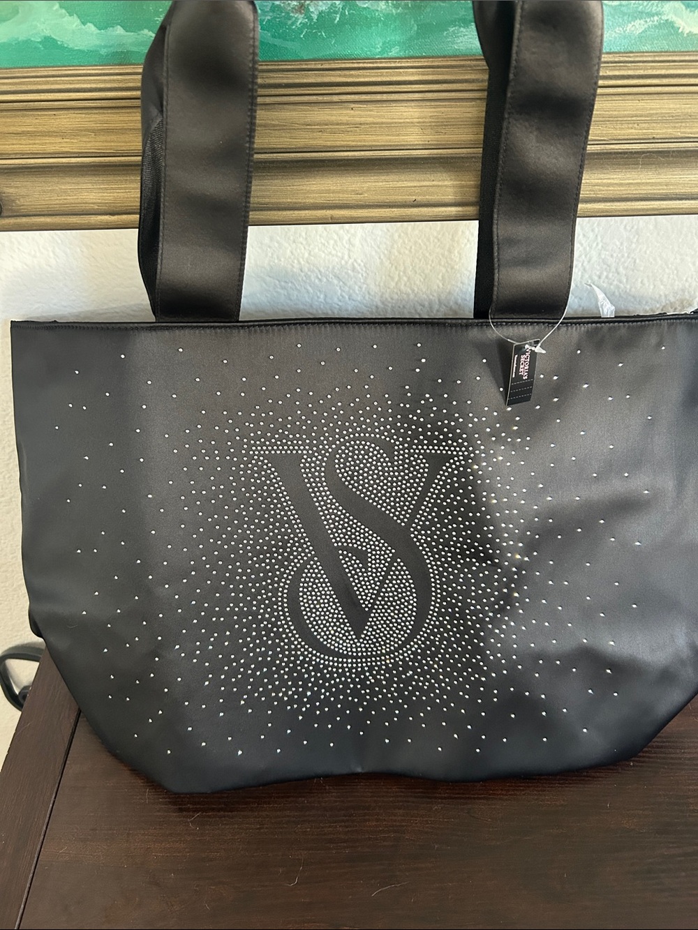 Victoria's Secret Black Crystal VS Logo Tote